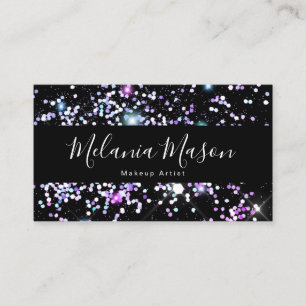 Elegant Sparkly Holographic Glitter Beauty Black Business Card