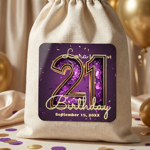 Elegant Sparkly Purple Crystal 21st Birthday Party Square Sticker
