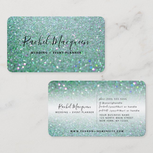 Elegant Sparkly Teal Green Glitter Business Card (Front/Back)
