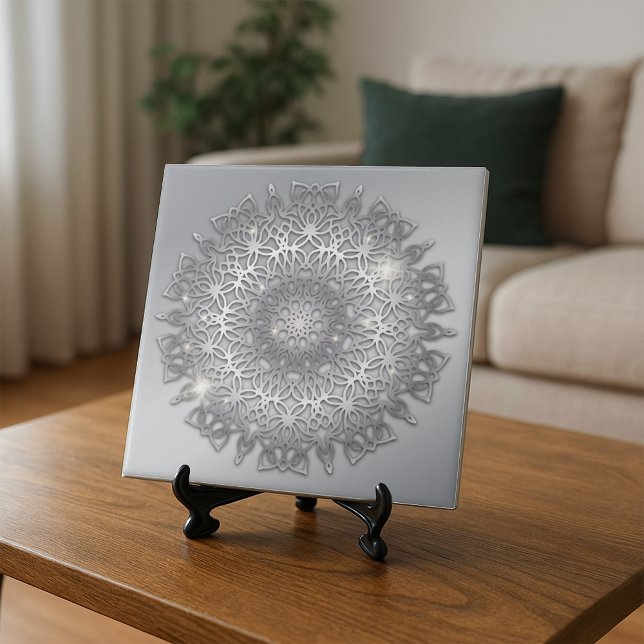 Elegant Sparky Glowing Silver Metallic Mandala Art Tile (Creator Uploaded)