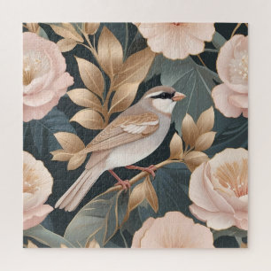 Elegant Sparrow Dusty Pink and Gold Floral Jigsaw Puzzle