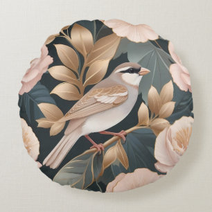 Elegant Sparrow Dusty Pink and Gold Floral Round Pillow