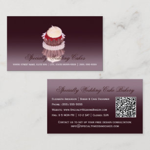 Elegant Specialty Wedding Cake Bakery With QR Code Business Card