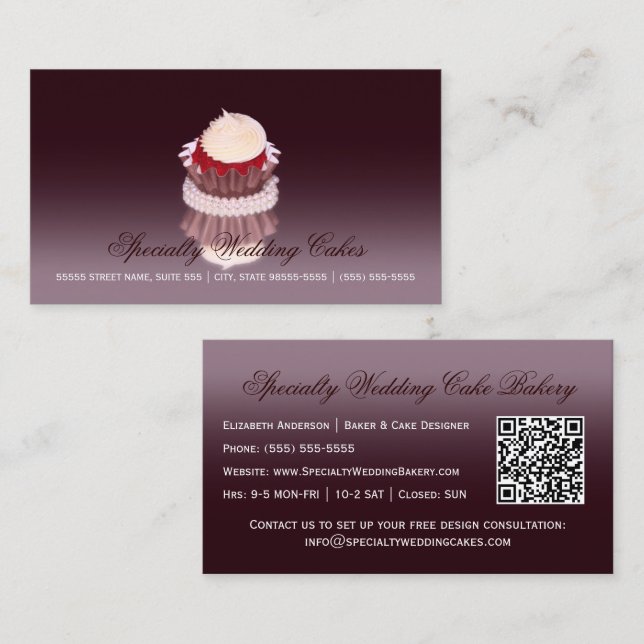 Elegant Specialty Wedding Cake Bakery With QR Code Business Card (Front/Back)