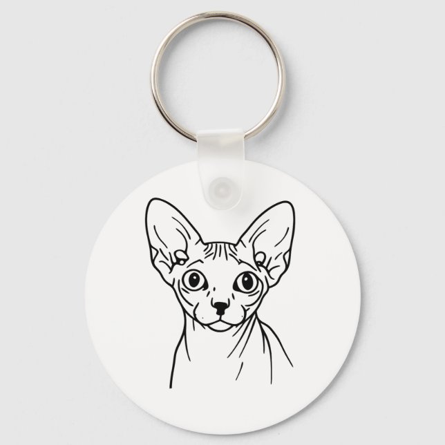 Elegant Sphynx Cat Line Art Keychain (Front)