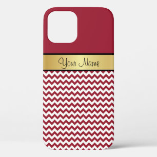 Elegant Spicy Red & White Chevron Pattern, Name It iPhone 12 Case