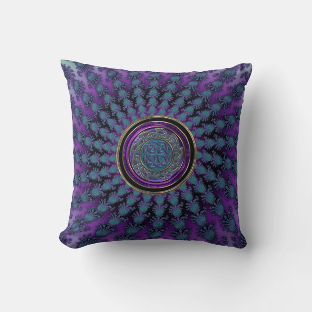 Elegant Spiral Fractal with Celtic Knot Mandala Throw Pillow (Front)