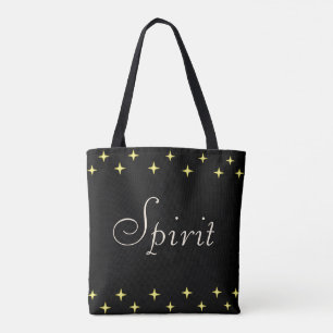 Elegant Spirit Calligraphy & Stars on Black Tote Bag