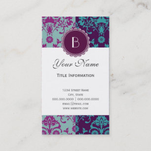 Elegant Split Damask Pattern with Monogram Business Card