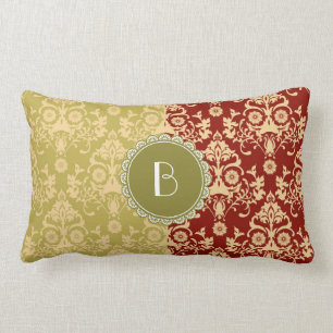 Elegant Split Damask Pattern with Monogram Lumbar Pillow