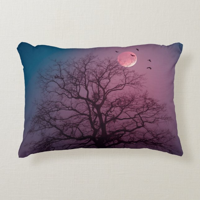 Elegant Spooky Halloween Theme Tree Moon Artwork Accent Pillow (Front)