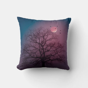 Elegant Spooky Halloween Theme Tree Moon Artwork Throw Pillow
