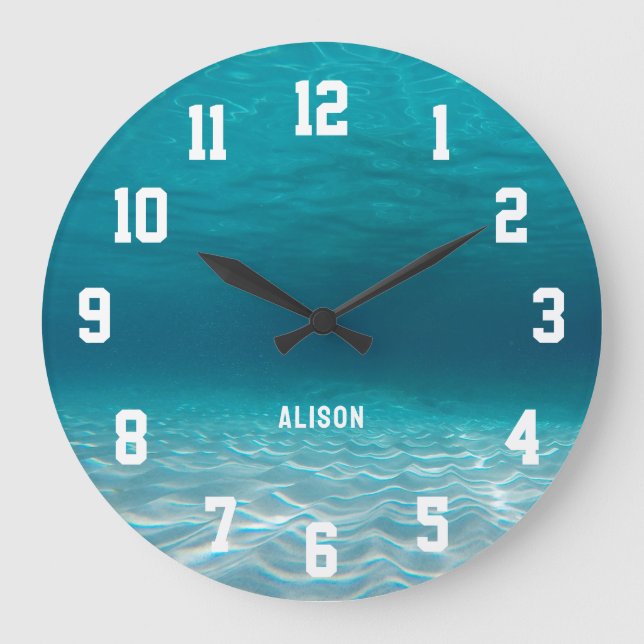 Elegant Sports Numbers Underwater Photo Personized Large Clock (Front)