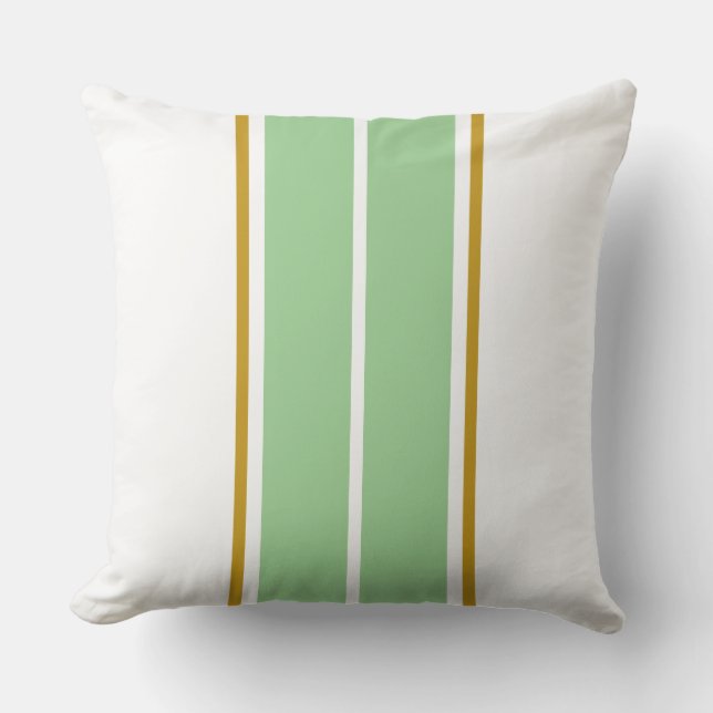 Elegant Sporty LIght Green White Racing Stripes Outdoor Pillow (Front)
