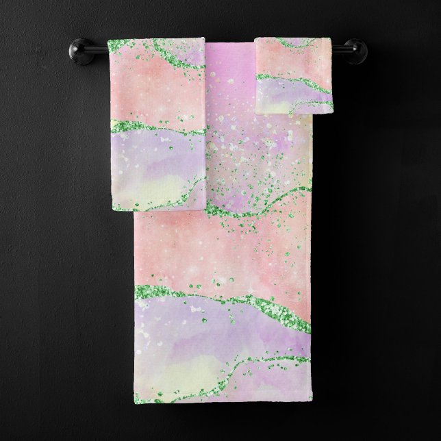 Elegant Spring Agate | Playful Faux Green Glitter Bath Towel Set (Creator Uploaded)