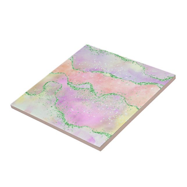 Elegant Spring Agate | Playful Faux Green Glitter Tile (Side)