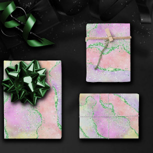 Elegant Spring Agate   Playful Faux Green Glitter  Wrapping Paper Sheet