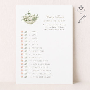 Elegant Spring Baby Shower Games Baby Traits Card