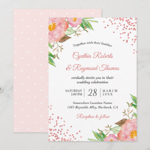 Elegant Spring Blush Pink Floral Confetti Wedding Invitation