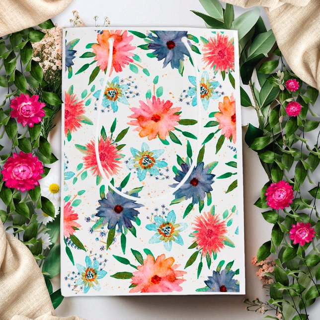 Elegant Spring Boho Chic Gold Floral Wildflower Medium Gift Bag (Creator Uploaded)