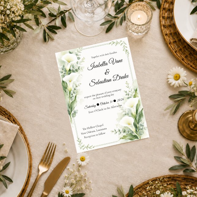 Elegant Spring Calla Lily Romance Wedding Invitation (Creator Uploaded)