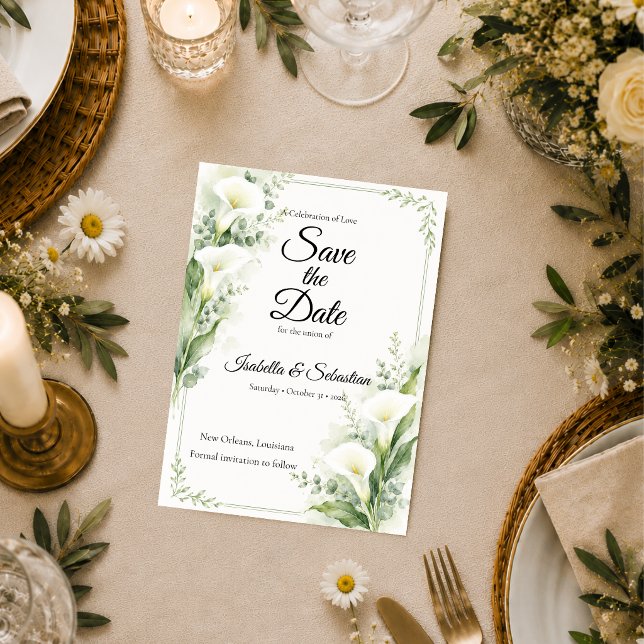 Elegant Spring Calla Lily Romance Wedding Save The Date (Creator Uploaded)