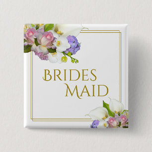 Elegant Spring Cluster Pastel Flowers Bridesmaid 2 Inch Square Button
