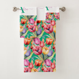 Elegant Spring Colors Tulips Towel Set