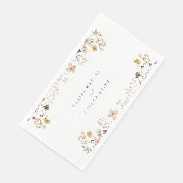 Elegant Spring Custom Text Wildflower Wedding Napkin (Corner)