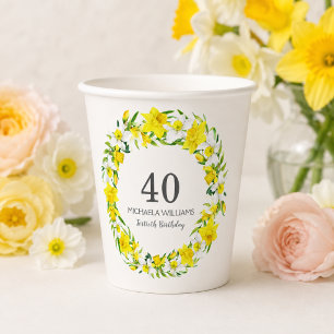 Elegant Spring Daffodil Floral 40th Birthday Party Paper Cups
