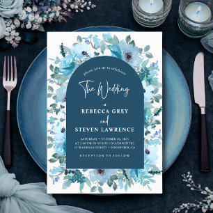 Elegant spring dusty blue white flowers wedding invitation