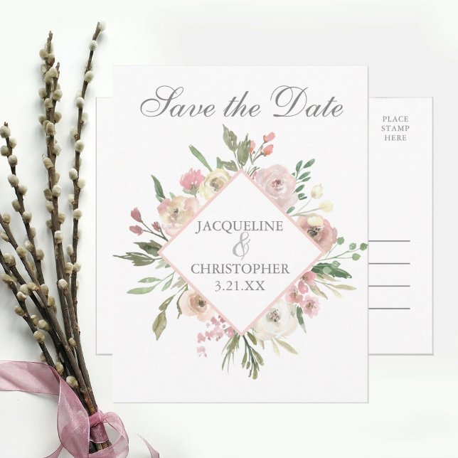 Elegant Spring Floral Blush Peony Wedding Announcement Postcard (Creator Uploaded)