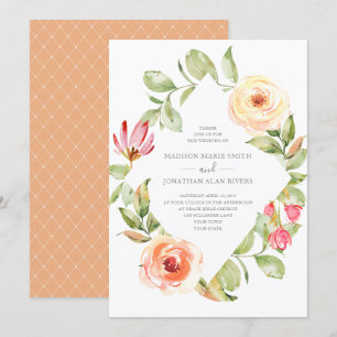 Elegant Spring Floral Diamond Peach Wedding Invitation