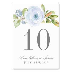 Elegant Spring Floral Dusty Blue Wedding Table Number