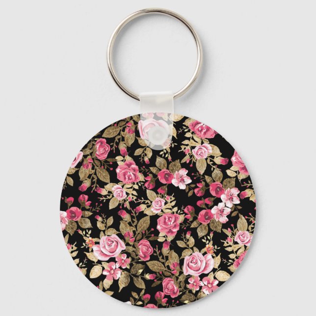 Elegant spring floral gold pattern keychain (Front)