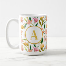 Elegant Spring Floral Monogram with Golden Accent