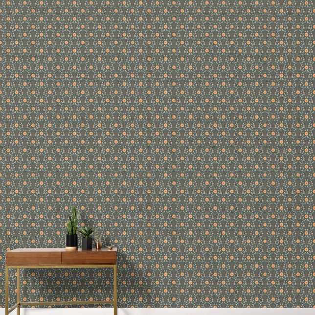 Elegant Spring Floral Pattern Vintage Green Wallpaper (Hallway)