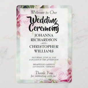 Elegant Spring Floral Pink Roses & Peonies Wedding Program