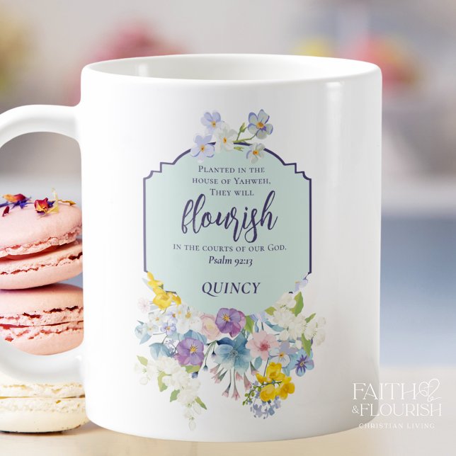 Elegant Spring Floral Scripture Personalized Coffee Mug (Creator Uploaded)