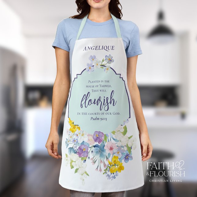 Elegant Spring Floral Scripture Verse Personalized Apron (Creator Uploaded)