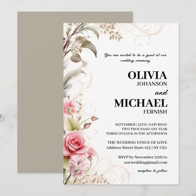 Elegant Spring Floral Wedding Invitation  (Front/Back)