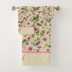 Elegant Spring Floral With Monogram  Bath Towel Set