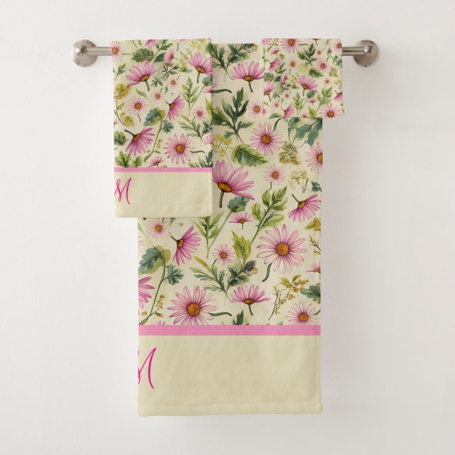 Elegant Spring Floral With Monogram  Bath Towel Set (Insitu)