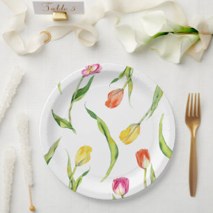 Elegant Spring Flower Tulip Bridal Shower Paper Plate