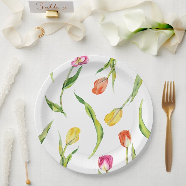 Elegant Spring Flower Tulip Bridal Shower Paper Plate (Wedding)