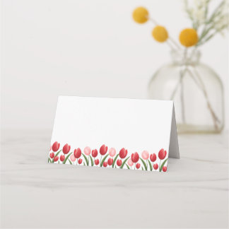 Elegant Spring Flower Tulip Pink and Red Place Card