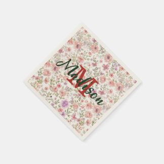 Elegant Spring Flower Wildflower Bouquet Butterfly Napkin