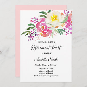 elegant spring flowers pink floral retirement invitation