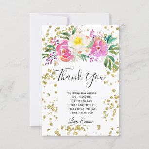 elegant, spring flowers pink floral thank you card