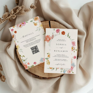 Elegant Spring Flowers QR Code Wedding Arch Invitation